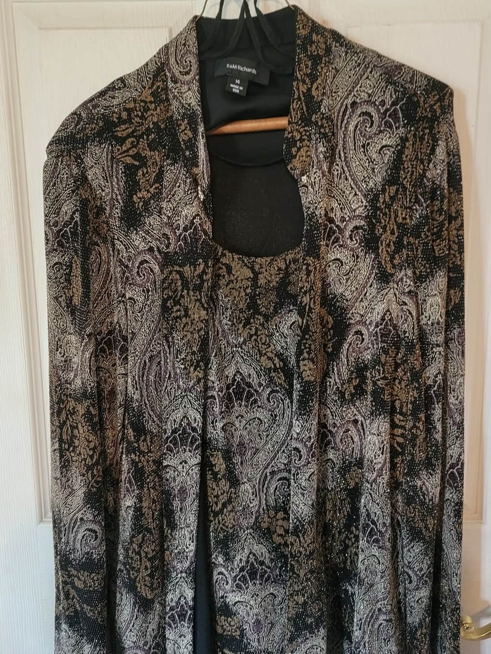 R&M Richards Black, Gold & Silver Paisley Draped Jacket